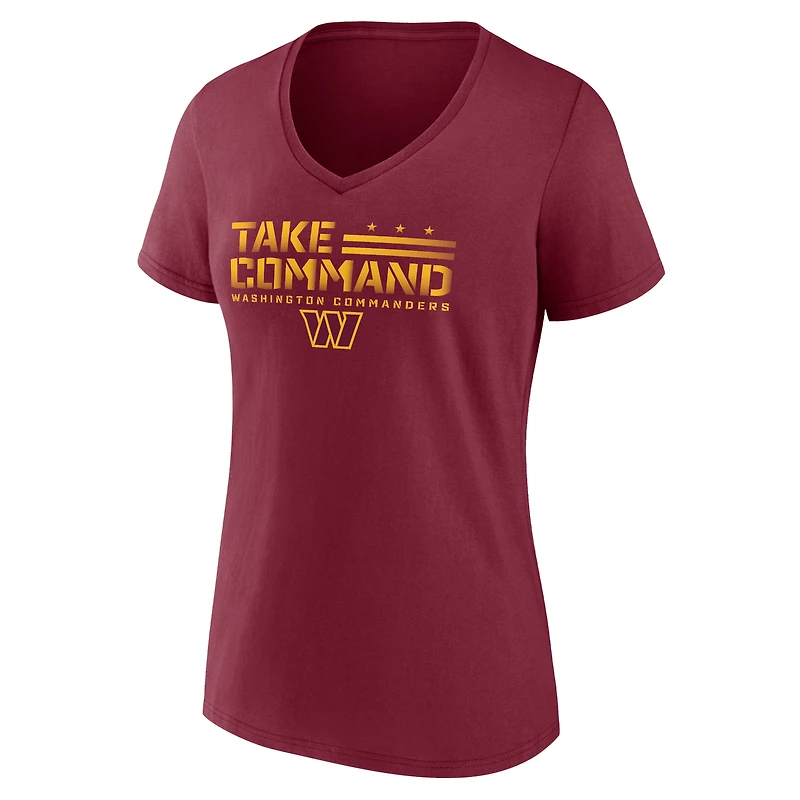 T-shirt à col en V pour femmes Fanatics bordeaux Washington Commanders Hometown Defensive Stand