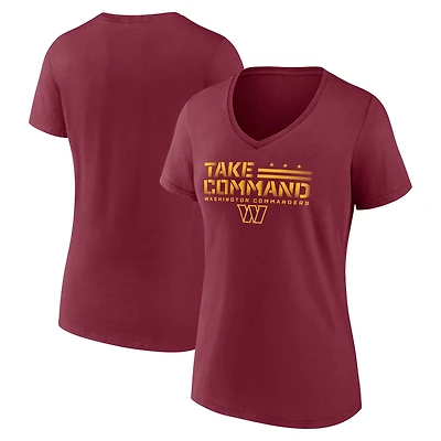 T-shirt à col en V pour femmes Fanatics bordeaux Washington Commanders Hometown Defensive Stand