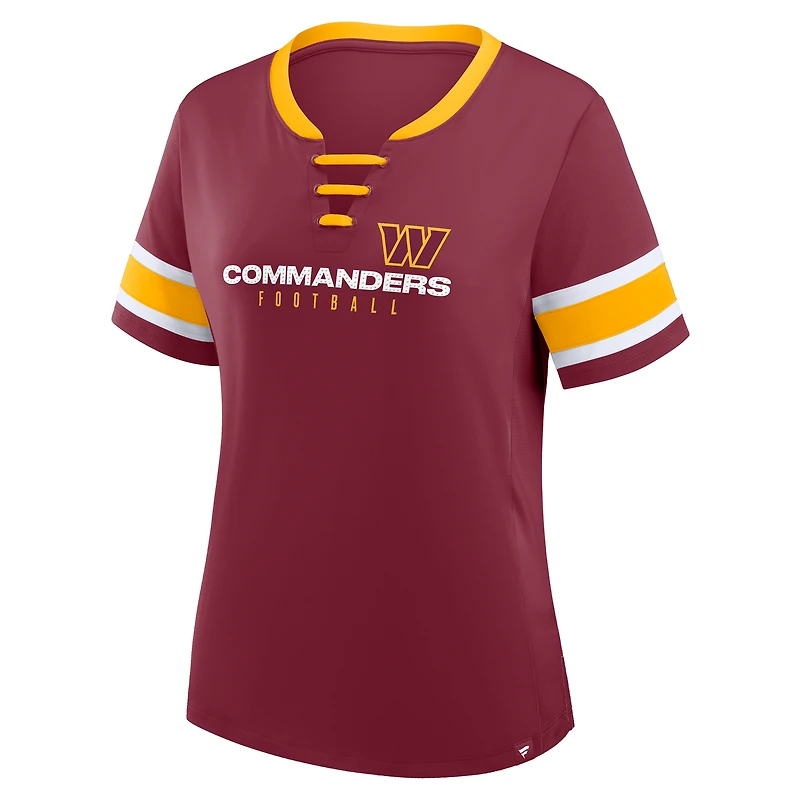 T-shirt à lacets et col en V Red Zone Athena pour femme, bordeaux, Washington Commanders, grande taille