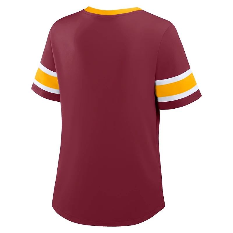 T-shirt à lacets et col en V Red Zone Athena pour femme, bordeaux, Washington Commanders, grande taille