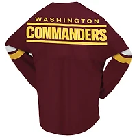 T-shirt à manches longues et col en V lacets Fanatics pour femmes bordeaux Washington Commanders Spirit jersey