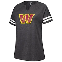 T-shirt rayé à col cranté raglan pour femmes Fanatics Charcoal Washington Commanders, grande taille