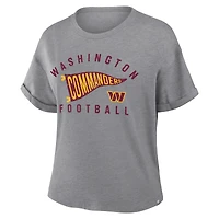 Women's Fanatics Heather Gray Washington Commanders Pennant Wave Tribute Tri-Blend Boxy T-Shirt