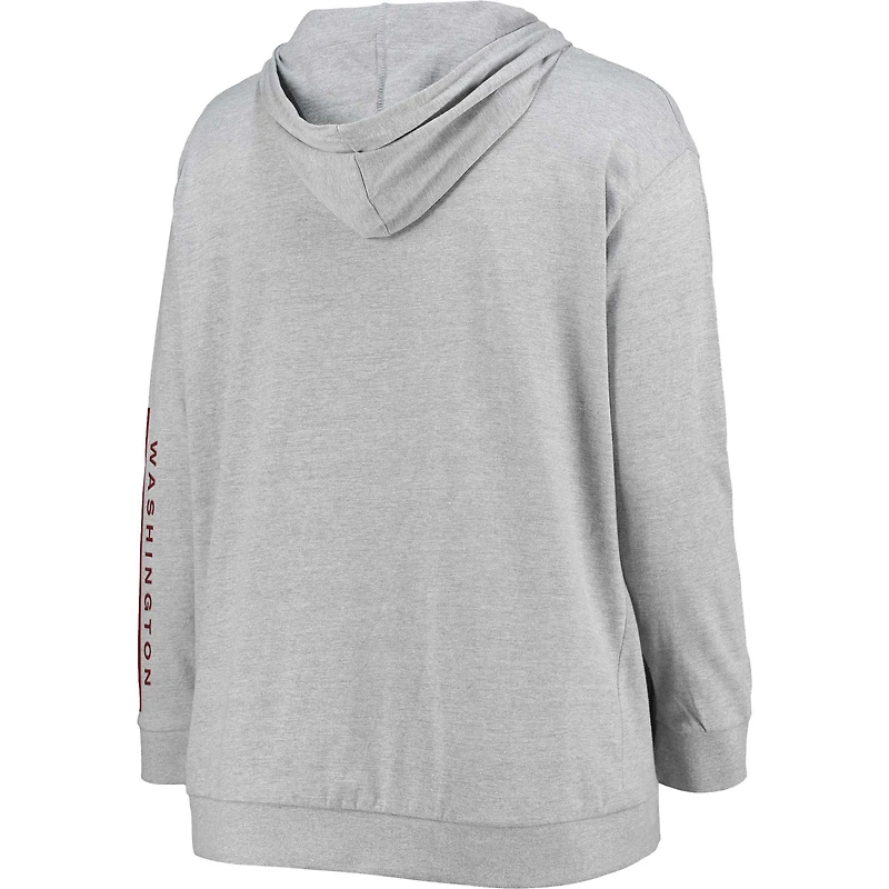 Fanatics Heather Grey Washington Commanders Pull à capuche lacets et col en V grande taille pour femmes
