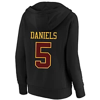 Sweat à capuche col en V pour femme, Fanatics Jayden Daniels, Washington Commanders, noir, grande taille, nom et numéro du joueur