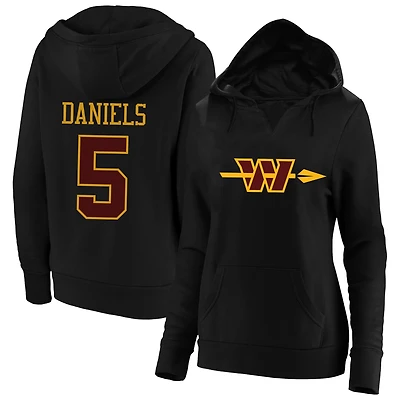 Sweat à capuche col en V pour femme, Fanatics Jayden Daniels, Washington Commanders, noir, grande taille, nom et numéro du joueur
