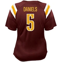 Women's Fanatics Jayden Daniels Burgundy Washington Commanders Plus Name & Number Raglan Lace V-Neck T-Shirt