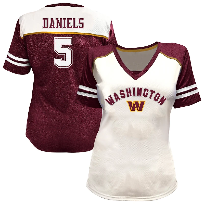 Women's Fanatics Jayden Daniels White Washington Commanders Plus Bling V-Neck T-Shirt
