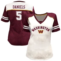 Women's Fanatics Jayden Daniels White Washington Commanders Plus Bling V-Neck T-Shirt