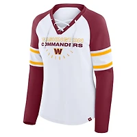 T-shirt à manches longues et col en V lacets pour femme, blanc/bordeaux, Washington Commanders Redzone Blitz Package