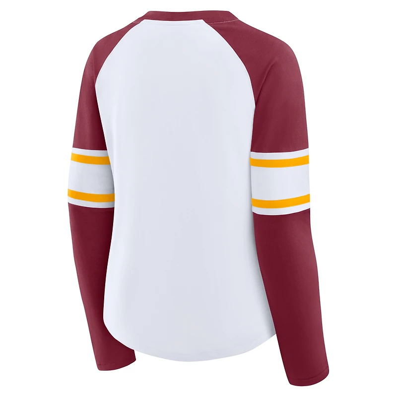 Women's Fanatics White/Burgundy Washington Commanders Redzone Blitz Package Raglan Lace-Up V-Neck Long Sleeve T-Shirt