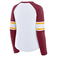 Women's Fanatics White/Burgundy Washington Commanders Redzone Blitz Package Raglan Lace-Up V-Neck Long Sleeve T-Shirt