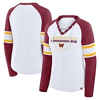 T-shirt à manches longues et col en V lacets pour femme, blanc/bordeaux, Washington Commanders Redzone Blitz Package