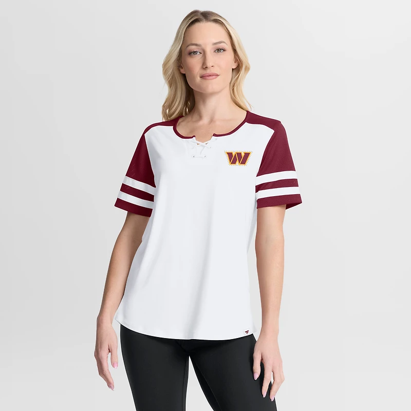 Women's Fanatics White/Burgundy Washington Commanders Touchdown Pass Athena Lace-Up T-Shirt