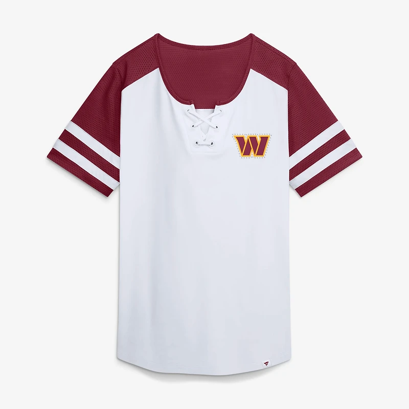 Women's Fanatics White/Burgundy Washington Commanders Touchdown Pass Athena Lace-Up T-Shirt