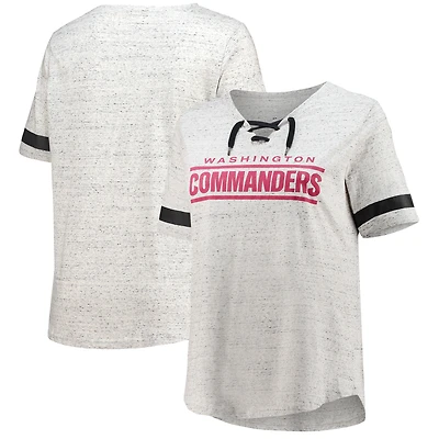 T-shirt à lacets et col en V pour femmes, gris chiné, Washington Commanders, grande taille