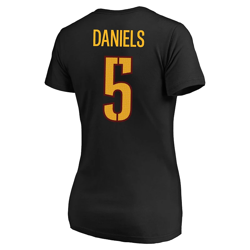 T-shirt à col rond avec nom et numéro Fair Catch pour femme Jayden Daniels Black Washington Commanders grande taille