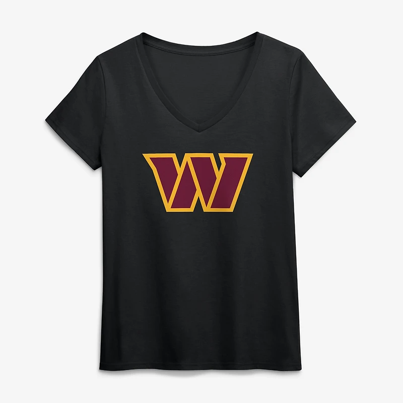 Women's Logo Athletic Black Washington Commanders Primary V-Neck T-Shirt