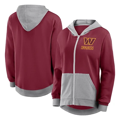 Sweat à capuche zippé en molleton French Terry avec logo Athletic Burgundy Washington Commanders Hit It pour femme
