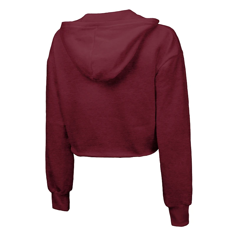 Women's Majestic Threads Burgundy Washington Commanders Bling Tri-Blend Cropped Pullover Hoodie