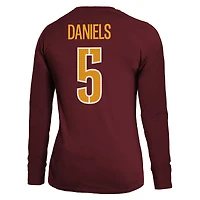 T-shirt à manches longues pour femme Majestic Threads Jayden Daniels Bordeaux Washington Commanders avec nom et numéro de joueur