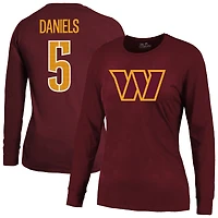 T-shirt à manches longues pour femme Majestic Threads Jayden Daniels Bordeaux Washington Commanders avec nom et numéro de joueur