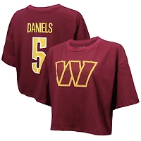 T-shirt court et ample pour femme Majestic Threads Jayden Daniels, bordeaux, Washington Commanders, cristaux Swarovski, nom numéro