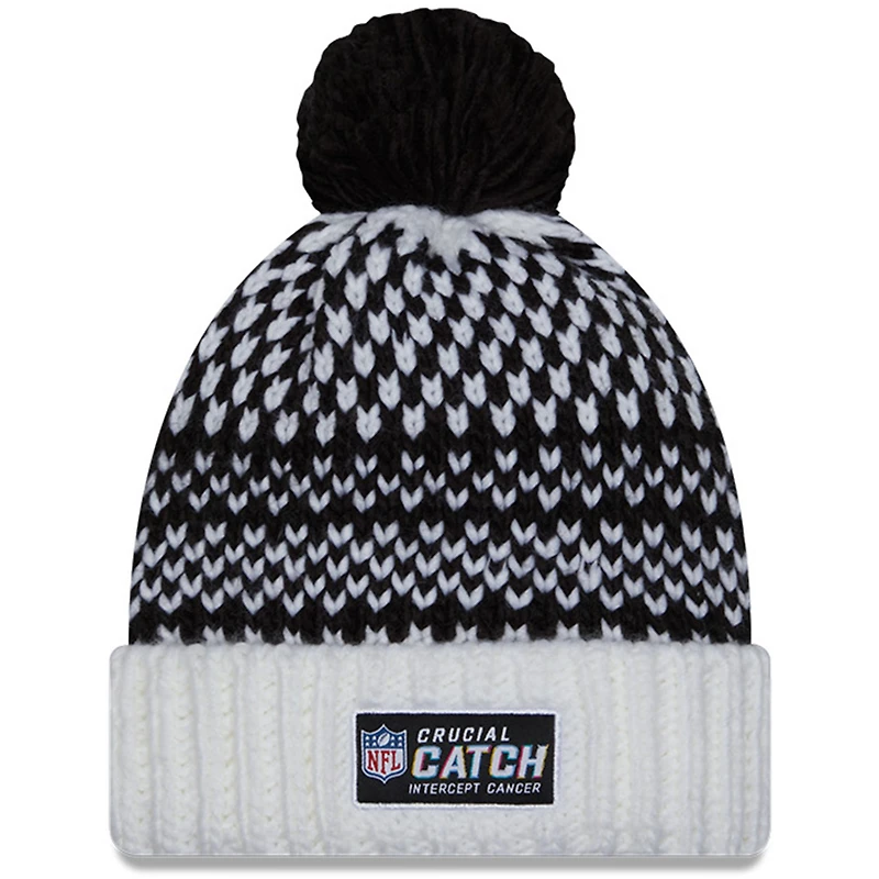 Bonnet en tricot à pompon à revers NFL Crucial Catch New Era pour femme, noir/blanc, Washington Commanders 2023
