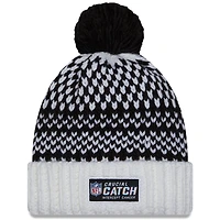 Bonnet en tricot à pompon à revers NFL Crucial Catch New Era pour femme, noir/blanc, Washington Commanders 2023