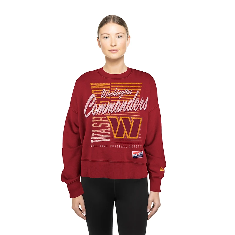 Women's New Era Black Washington Commanders Oversized Throwback Mineral Wash Crew Neck Sweatshirt