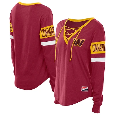 Women's New Era  Burgundy Washington Commanders Throwback Lace-Up Long-Sleeve T-Shirt
