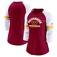 T-shirt raglan à manches 3/4 Nike Washington Commanders Fashion pour femme, bourgogne