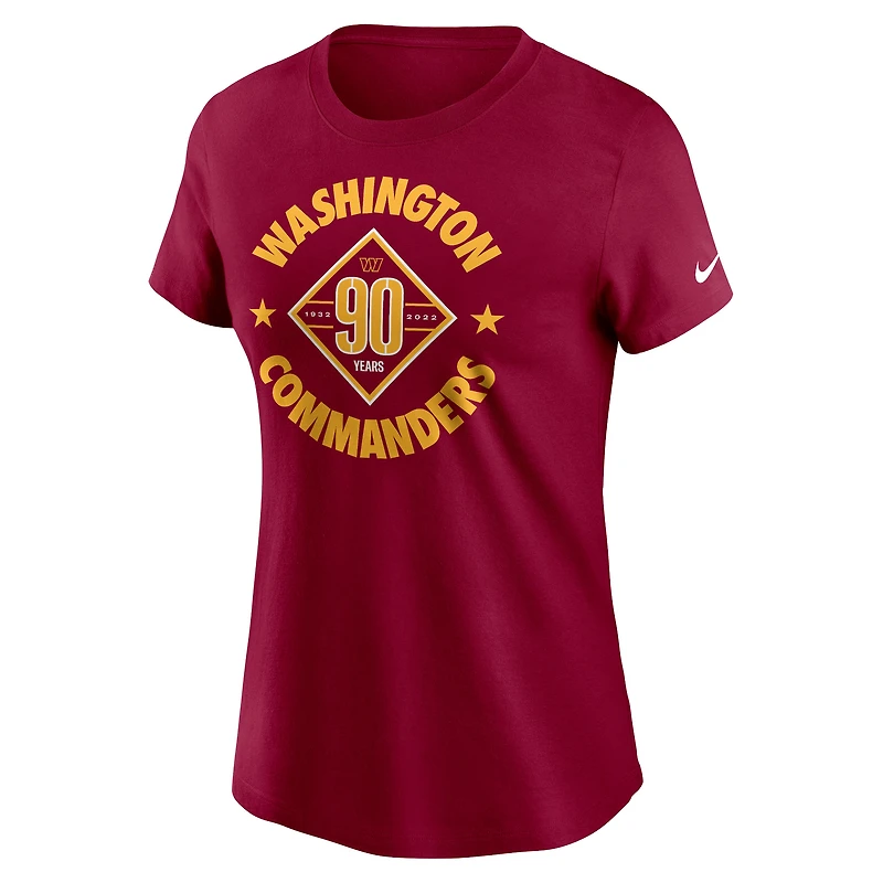 T-shirt Nike Washington Commanders 90e anniversaire pour femme, bourgogne