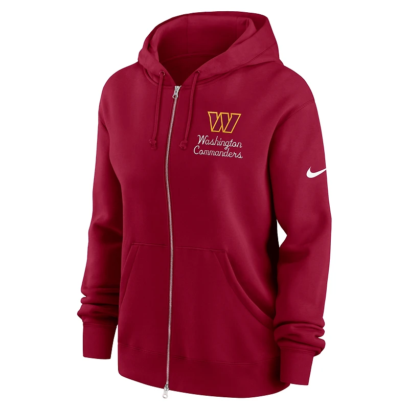 Sweat à capuche entièrement zippé Nike Bordeaux Washington Commanders Phoenix Rewind pour femme
