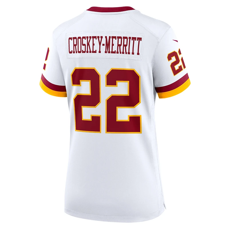 Maillot Nike Jacory Croskey-Merritt blanc pour femme, édition Super Bowl, Washington Commanders