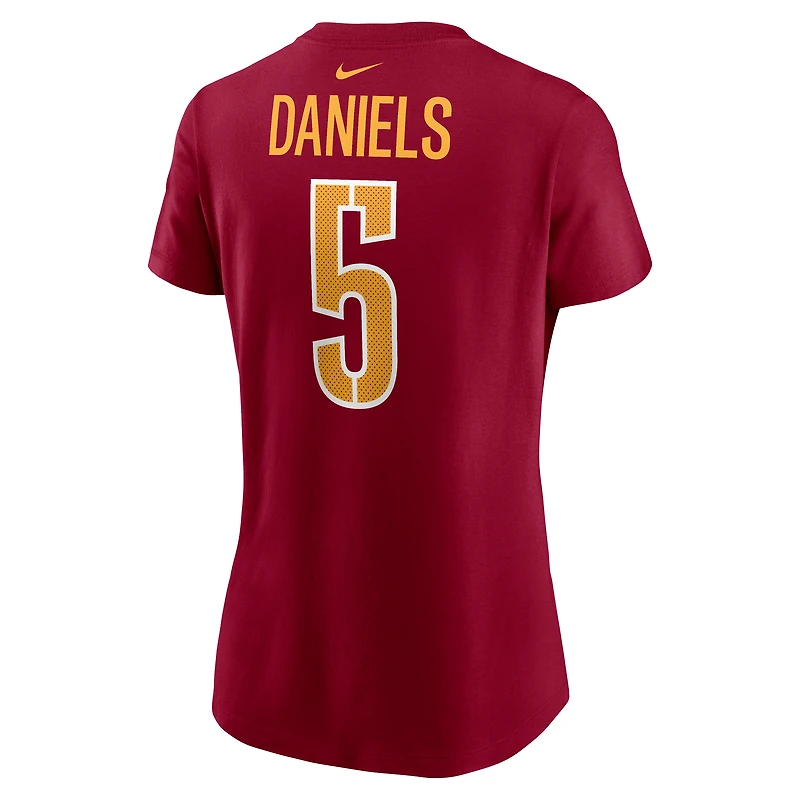 T-shirt Nike pour femme Jayden Daniels bordeaux avec nom et numéro des Washington Commanders