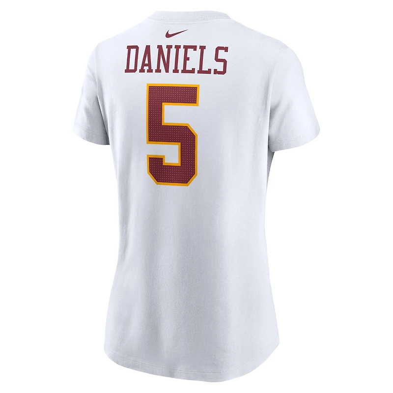 T-shirt Nike Jayden Daniels pour femme, blanc, Washington Commanders, Super Bowl Era, nom et numéro