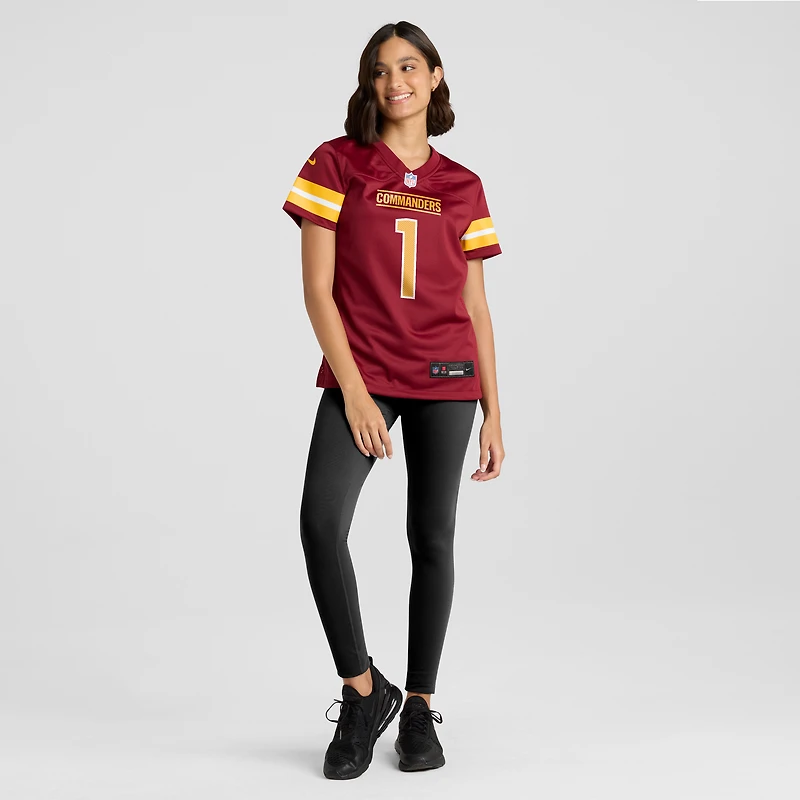 Maillot de match Nike Numéro 1 Bride Bourgogne Washington Commanders pour femme