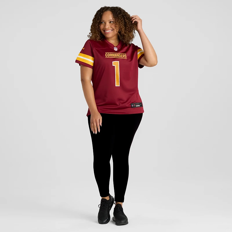Maillot de match Nike Numéro 1 Bride Bourgogne Washington Commanders pour femme