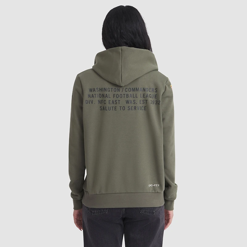 Sweat à capuche Nike Olive Washington Commanders 2025 Salute to Service Sideline Standard Issue Dri-FIT pour femme