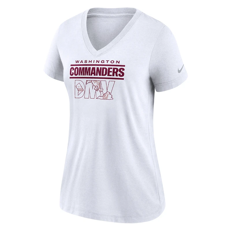 T-shirt à col en V trois mélanges Nike Washington Commanders Hometown Collection pour femme, blanc