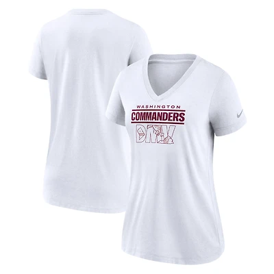 T-shirt à col en V trois mélanges Nike Washington Commanders Hometown Collection pour femme, blanc