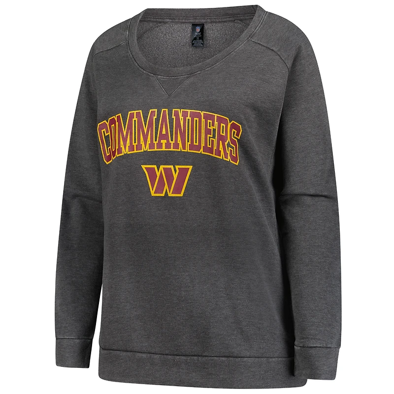 Sweat-shirt raglan délavé à l'acide grande taille pour femme, couleur charbon, Washington Commanders