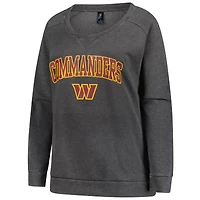 Sweat-shirt raglan délavé à l'acide grande taille pour femme, couleur charbon, Washington Commanders