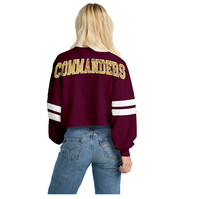 T-shirt à manches longues rayé oversize court en jersey bordeaux pour femme, Washington Commanders