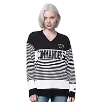 Women's Starter Black Washington Commanders No Huddle Striped V-Neck Sweater