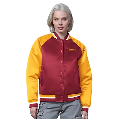 Veste universitaire vintage en satin à boutons-pression pour femme, bordeaux/or, Washington Commanders