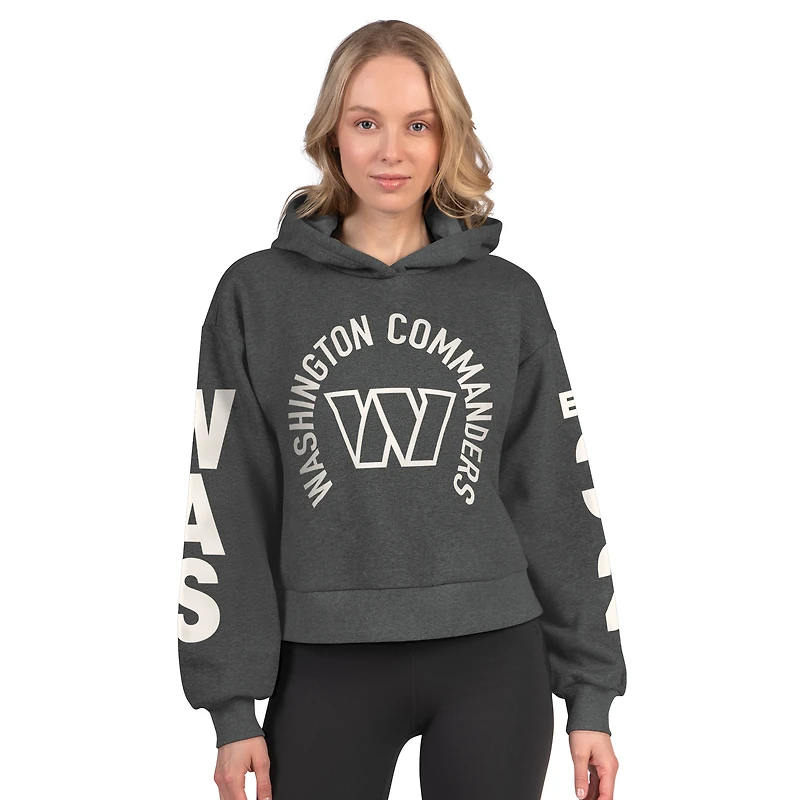 Women's Starter Heather Charcoal Washington Commanders Star Player Cropped Fleece Pullover Hoodie