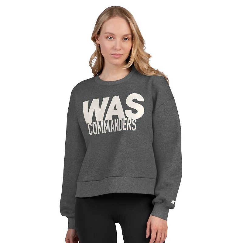 Women's Starter  Heather Gray Washington Commanders Show Up Cropped Fleece Pullover Sweatshirt