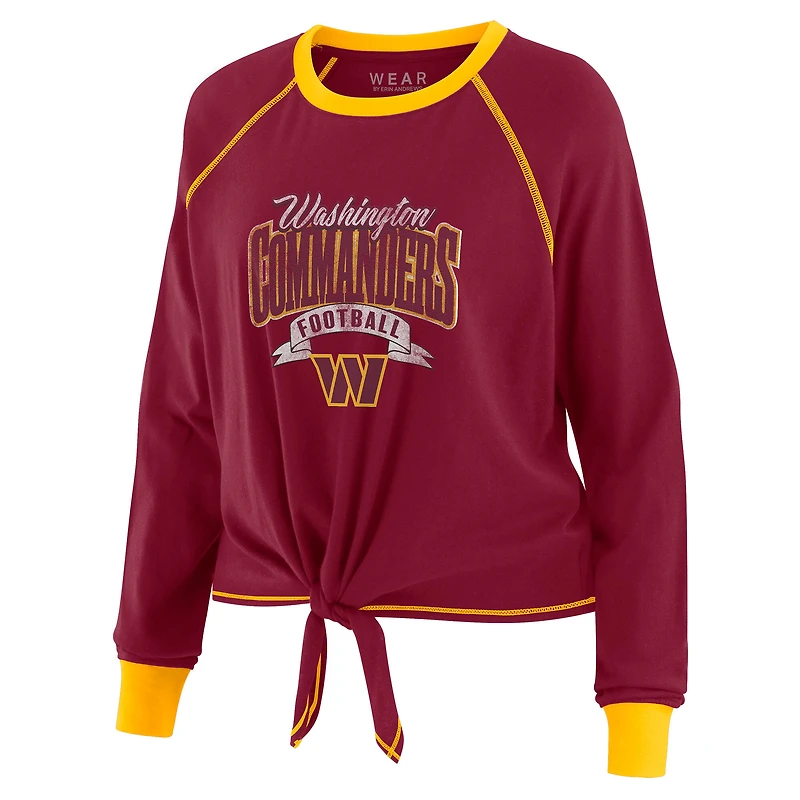 Women's WEAR by Erin Andrews Burgundy/Gold Washington Commanders Plus Tie-Front Long Sleeve Top